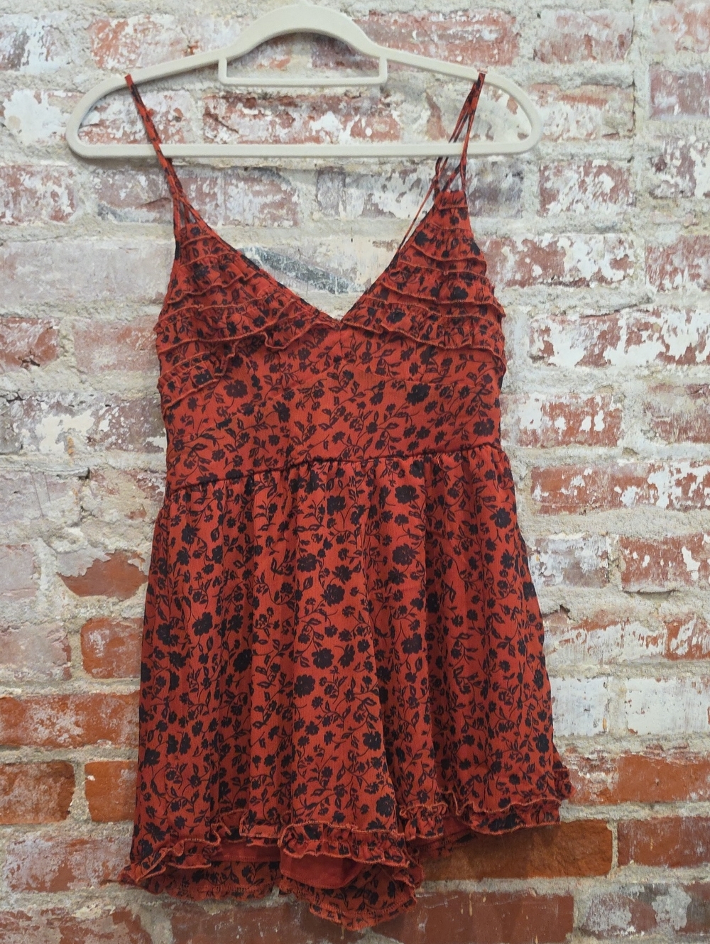 Trixxi Rust Red Floral Ruffle Cami